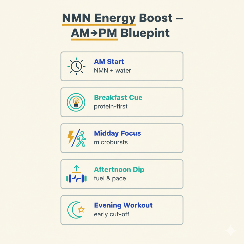 Infographic showing the energy boost schedule 30-day plan